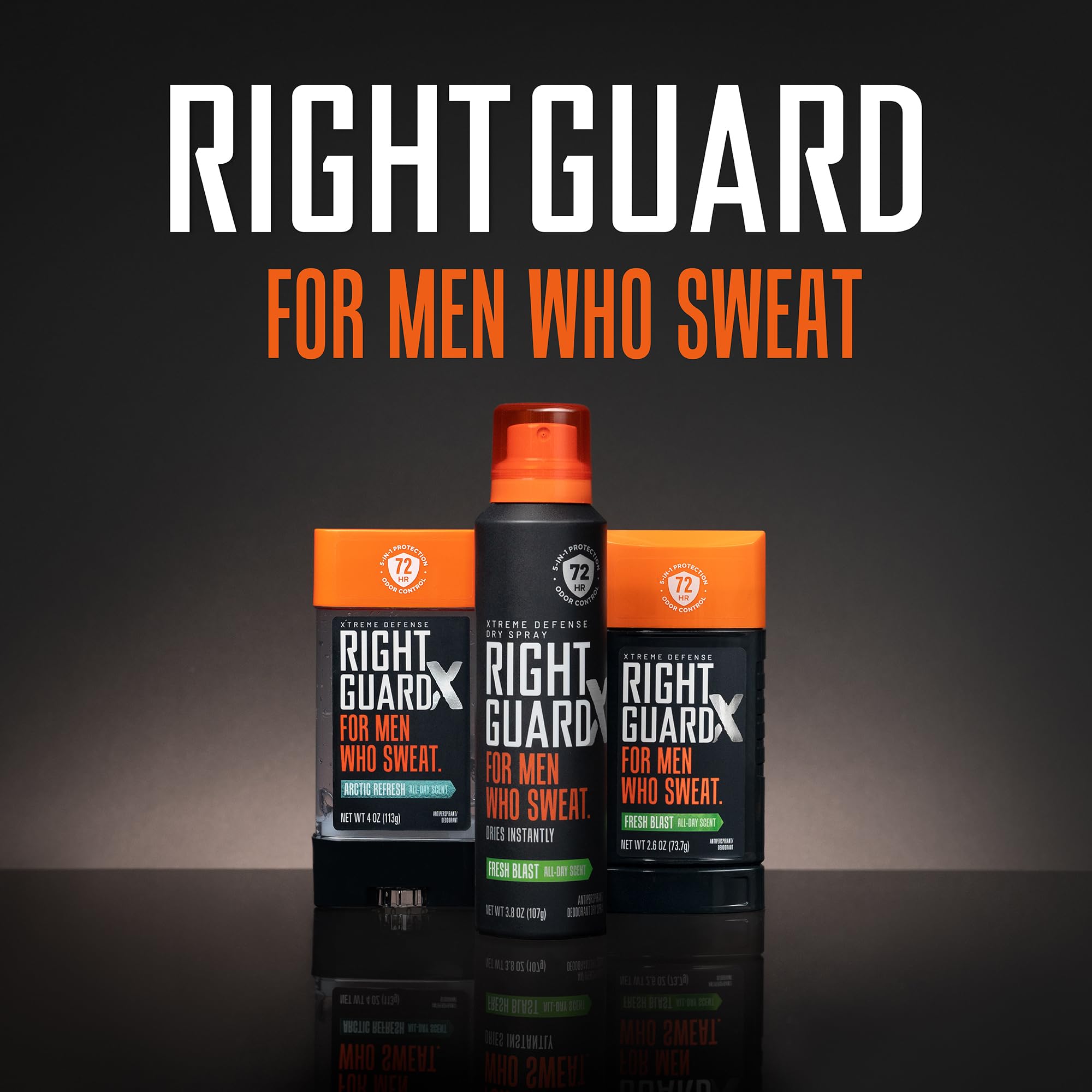 Right Guard Defensa Extrema uso diario para mantenerte seco y fresco.
