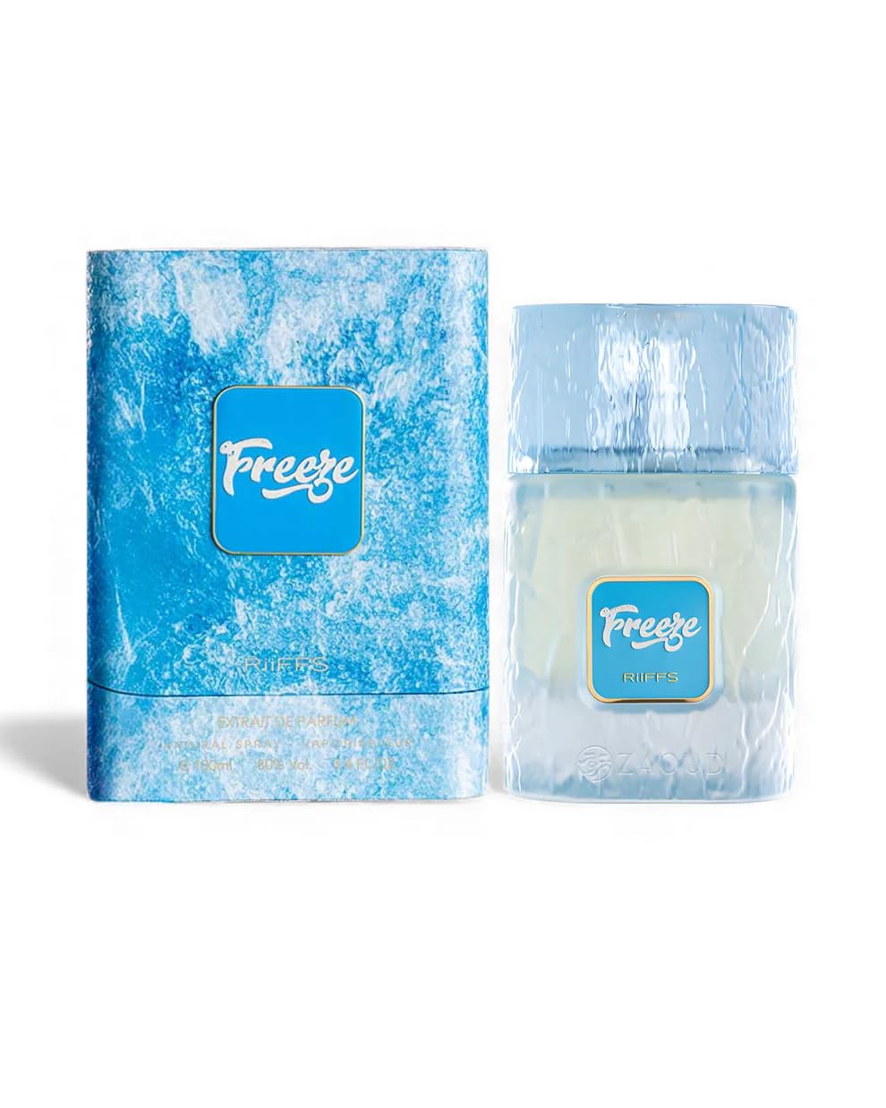 Riiffs Parfums Freeze bottle side view highlighting sleek, versatile packaging