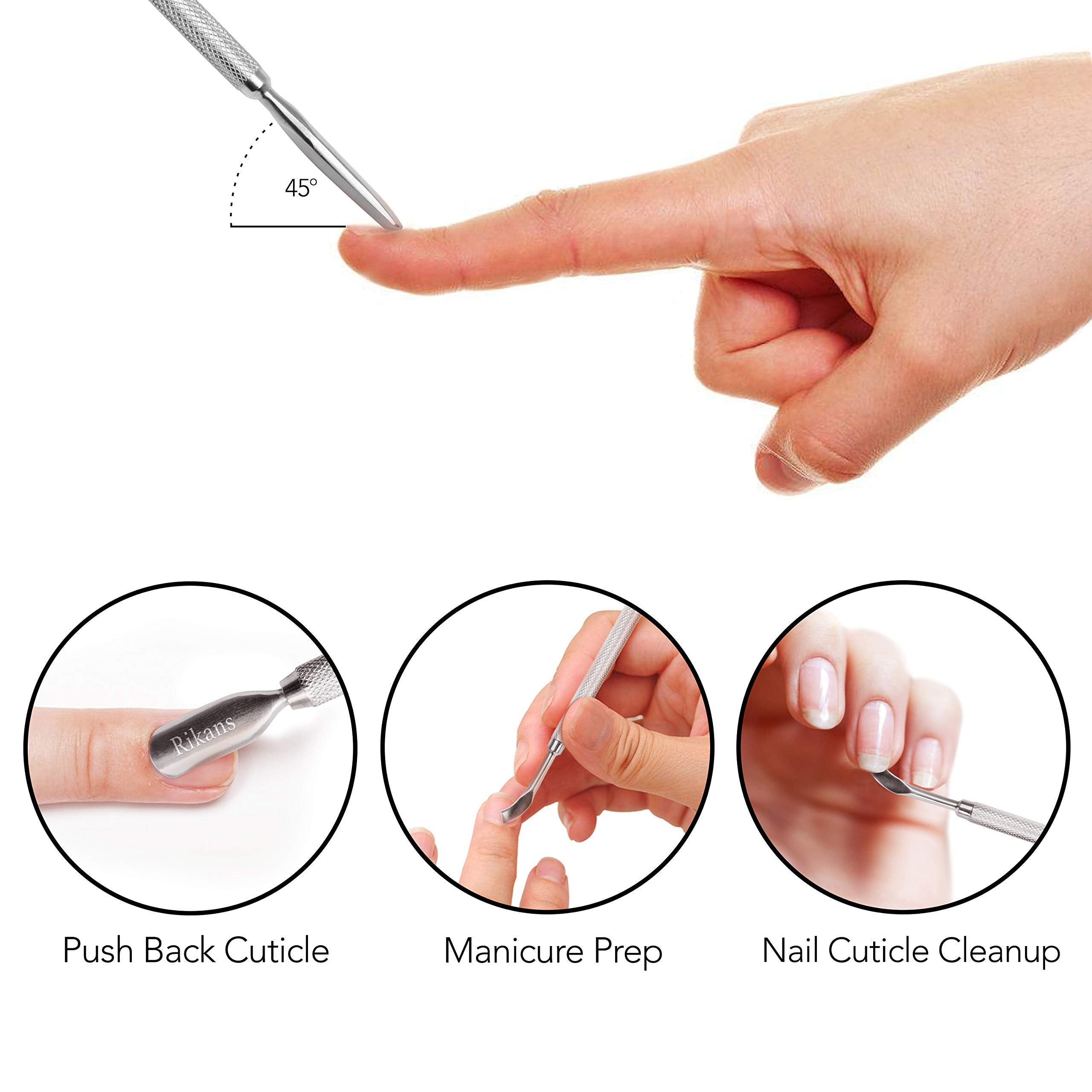 Rikans cuticle pusher with non-slip grip for controlled manicure