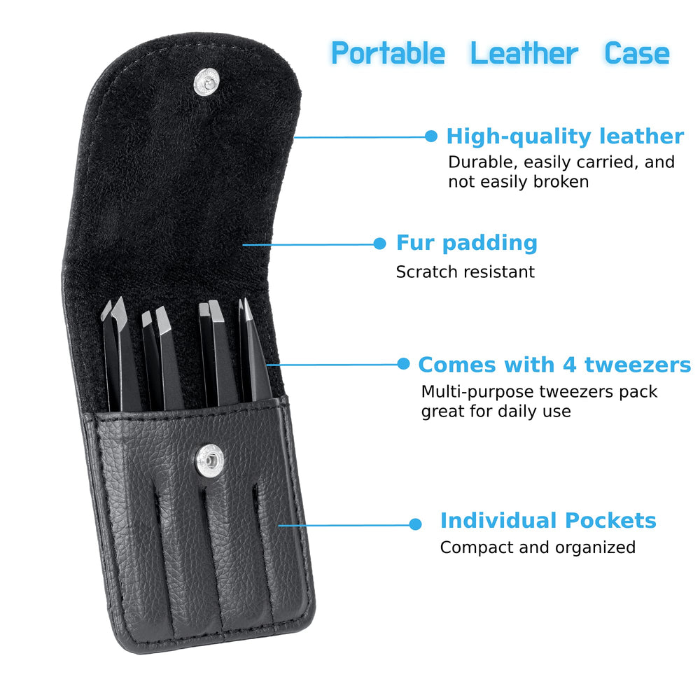 Rikans Precision Tweezers Set pointed slant tips for brows and small hairs.