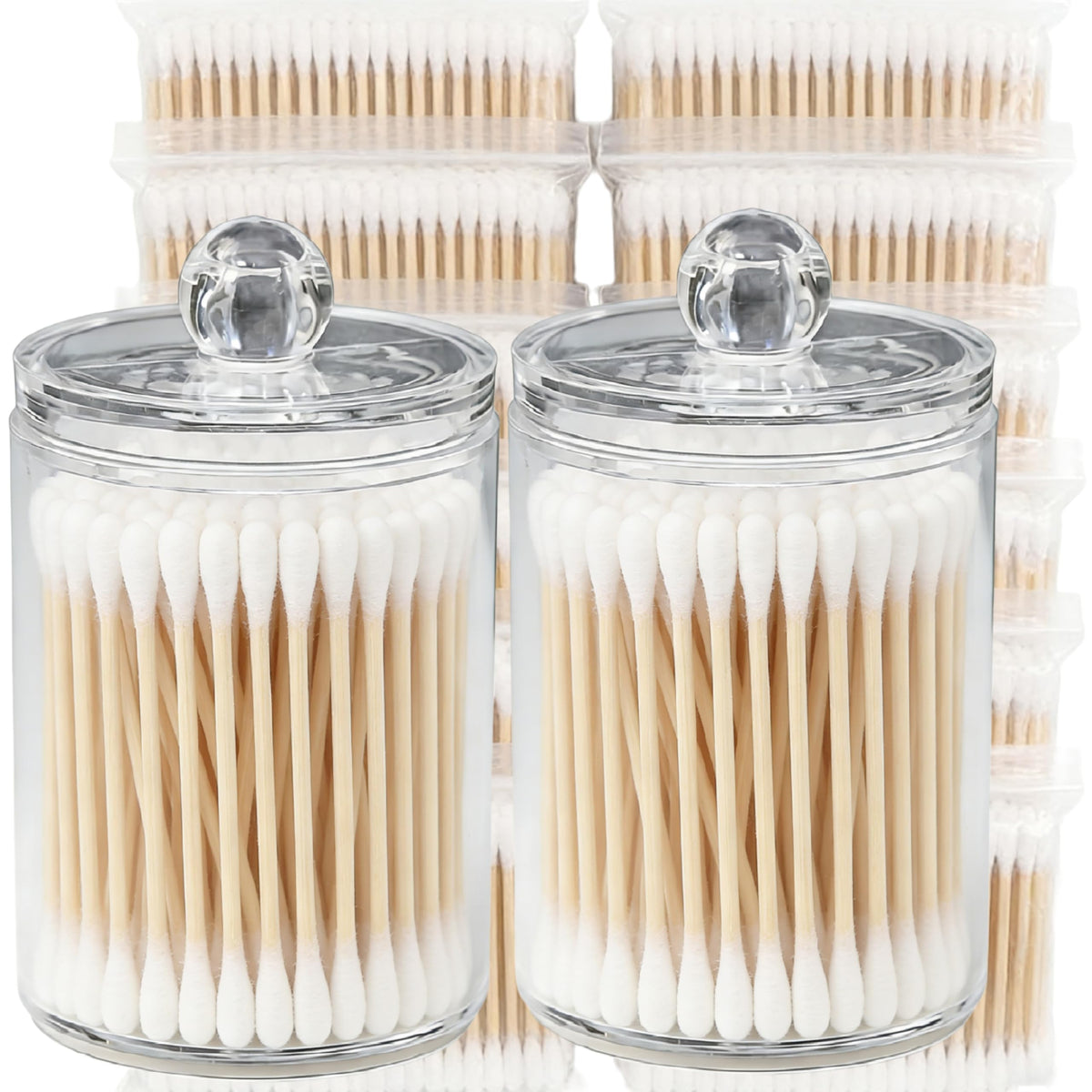 RIKWOG cotton swabs with double tips and clear container for precision cleaning