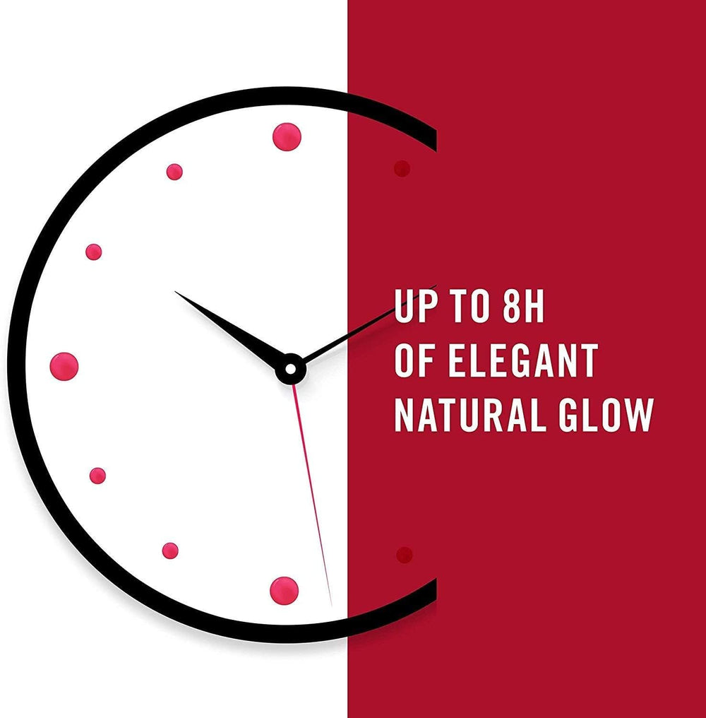 Rimmel 8-hour color hold suggests long-lasting lip color throughout the day.