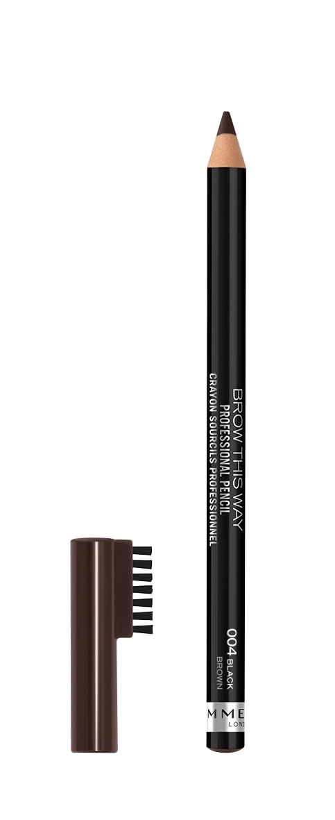 Rimmel Brow This Way pencil with built-in brush for quick brow grooming and shaping.