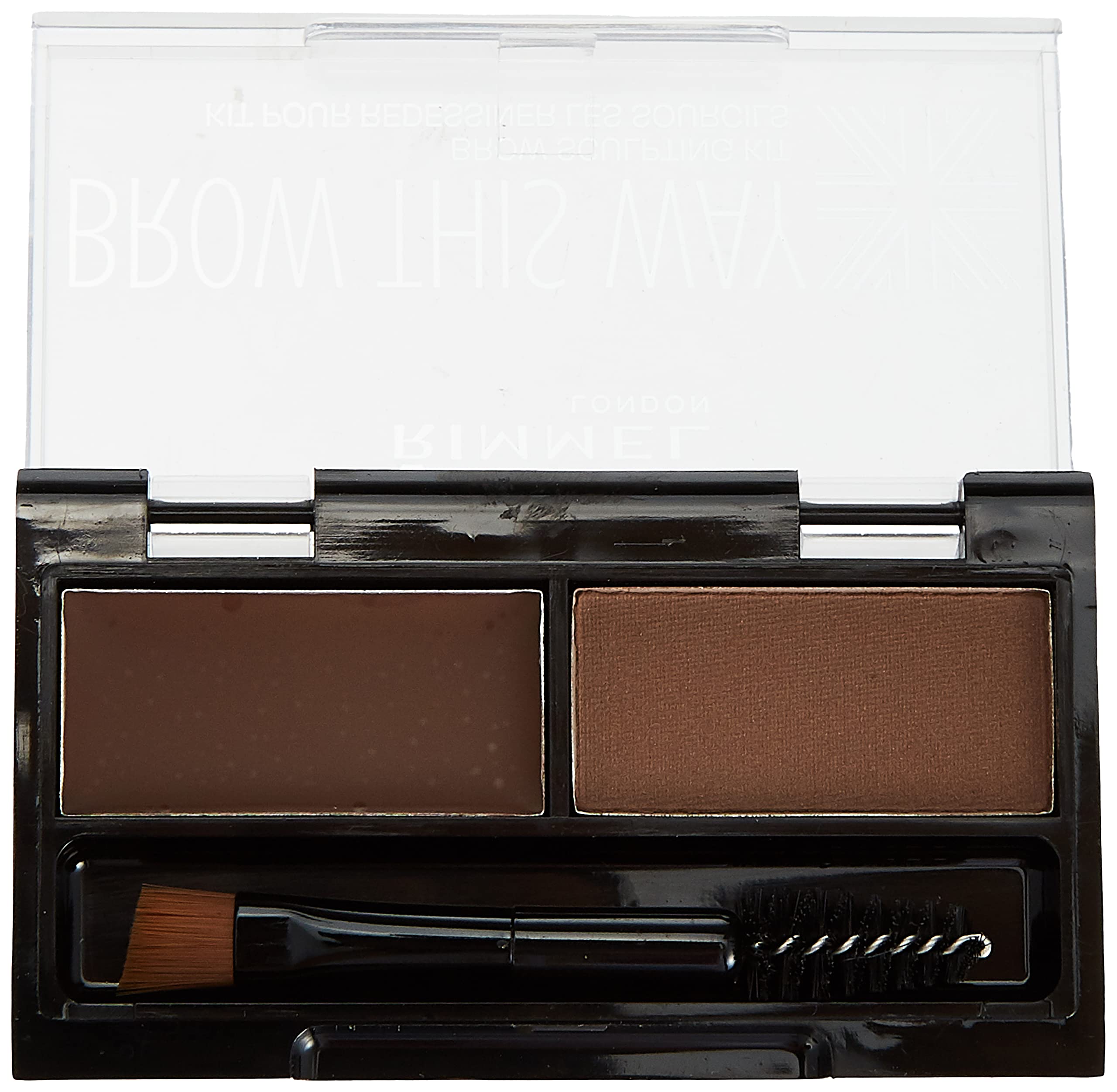 Rimmel Brow This Way Kit with pro brushes for precise application.