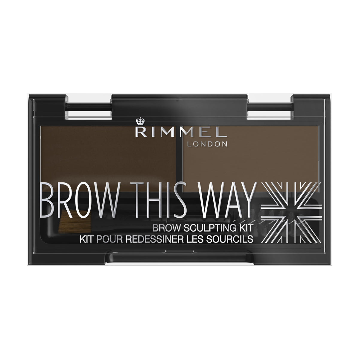 Rimmel Brow This Way kit powder in dark brown provides defined, natural-looking brows.