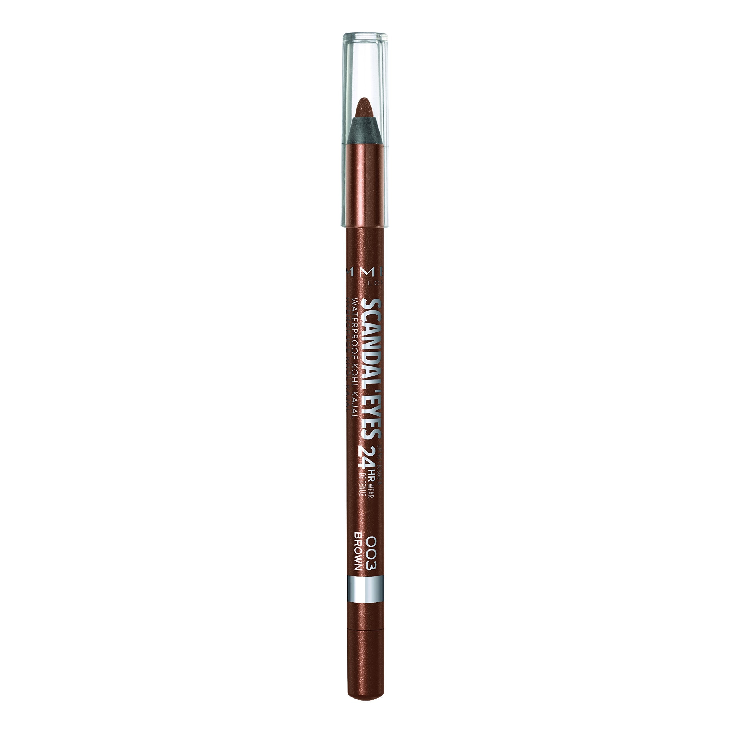 Delineador gel resistente al agua Rimmel 003 cafe, look duradero.