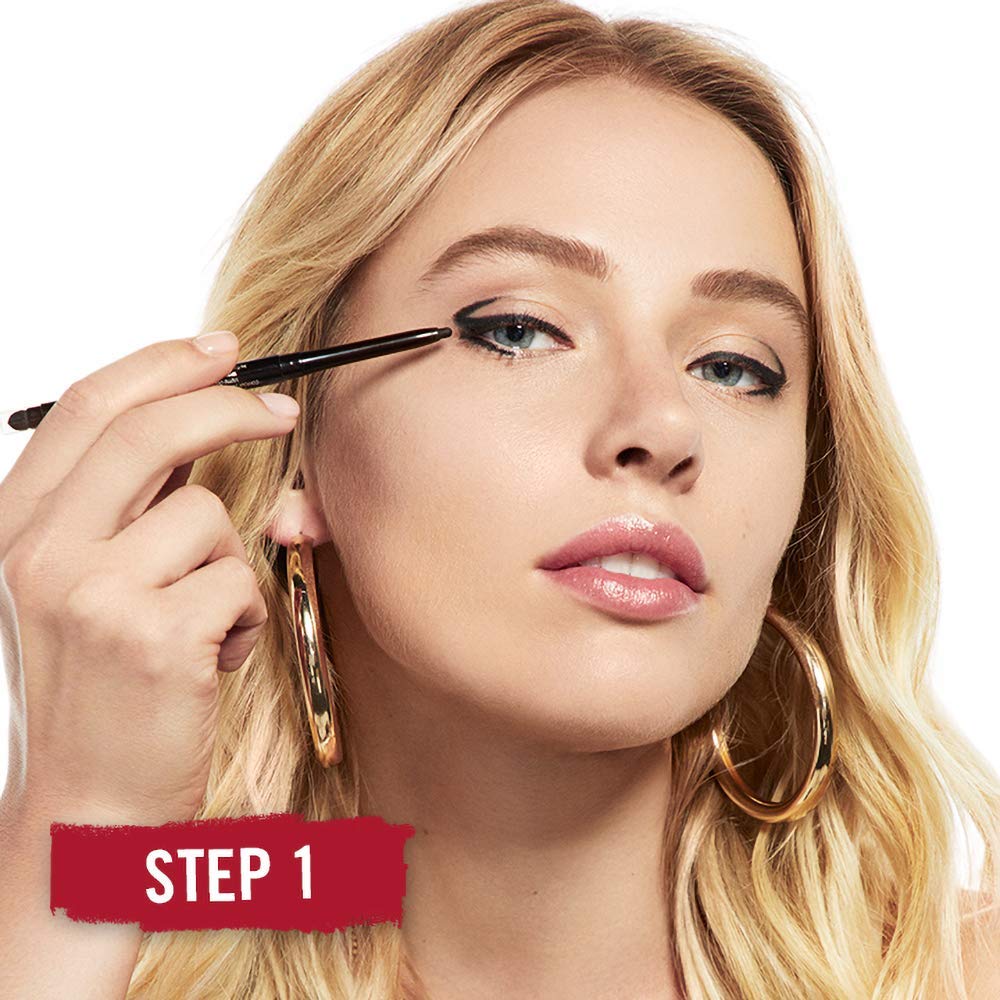 Rimmel Exaggerate long-wear line visible from morning to night.