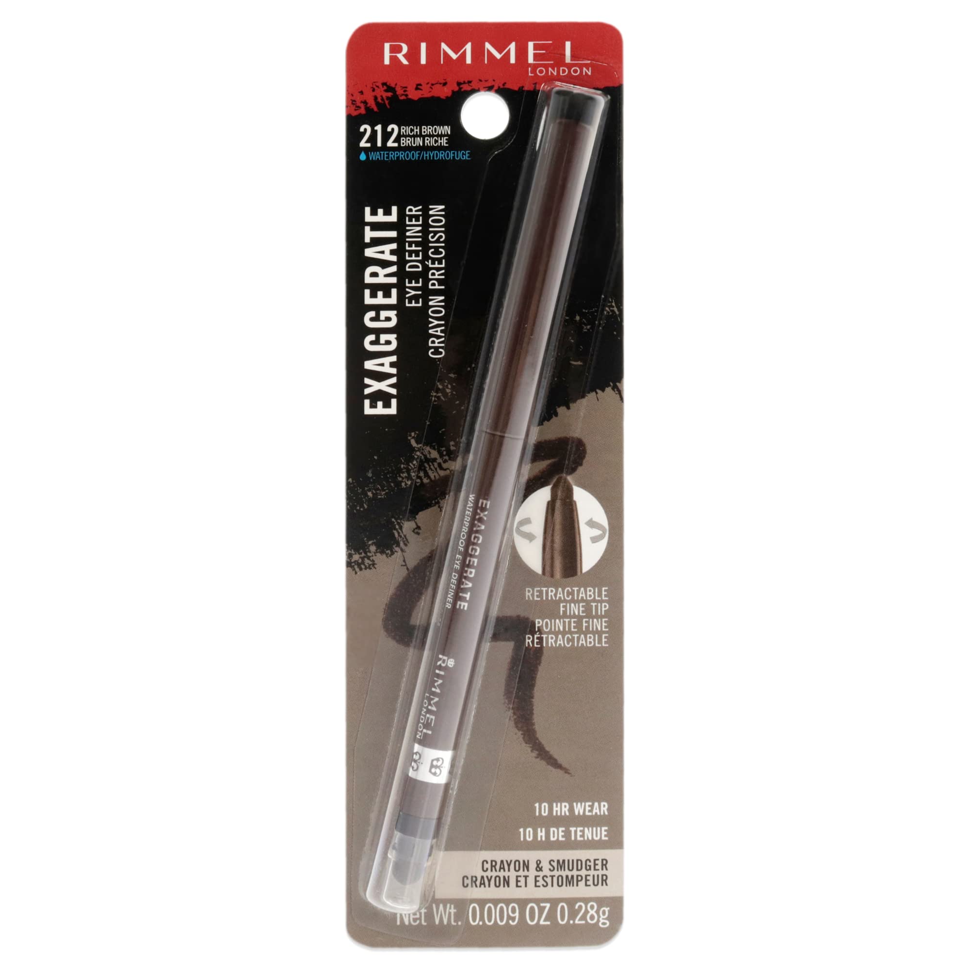 Rimmel Exaggerate waterproof eye definer pencil tip for precise, long-lasting lines.