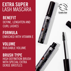 Rimmel Extra Super Lash wand close-up demonstrates smooth coating on lashes