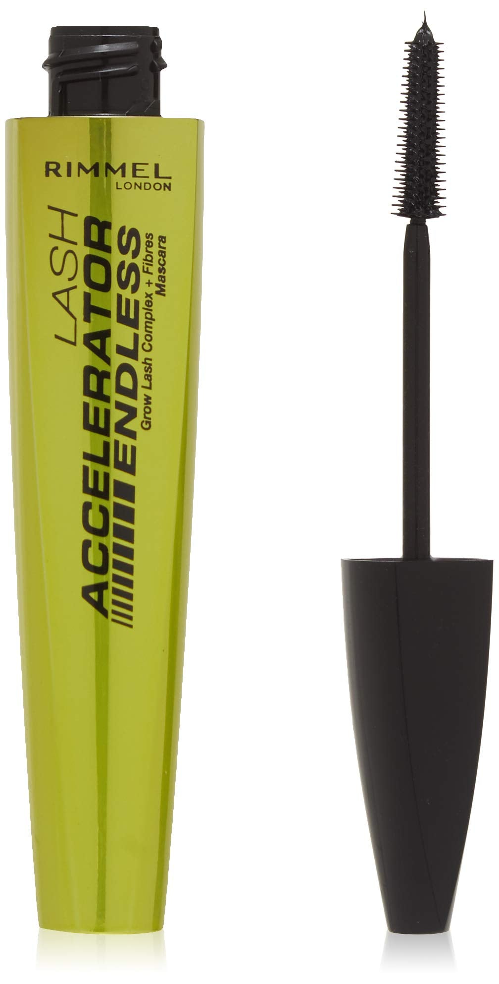Rimmel Lash Accelerator Endless Volume Mascara brush in action for precise lash separation.