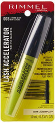Rimmel Lash Accelerator Endless Volume Mascara closeup shows micro-fibers enhancing length.