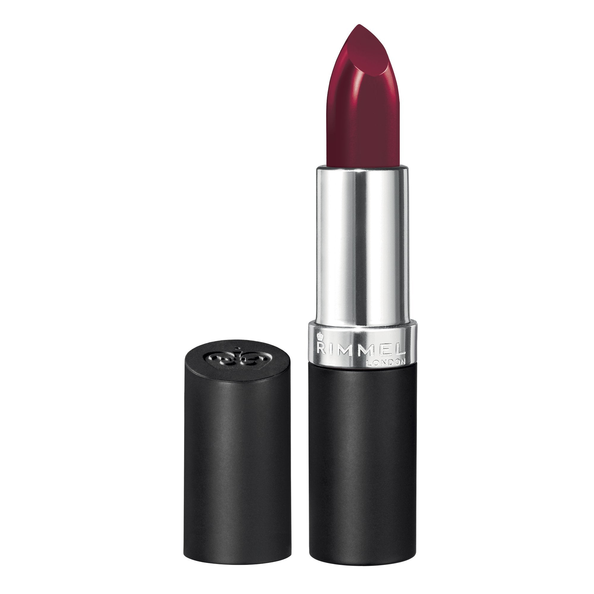 Rimmel Lasting Finish Lipstick close-up application shows rich color and smooth glide.