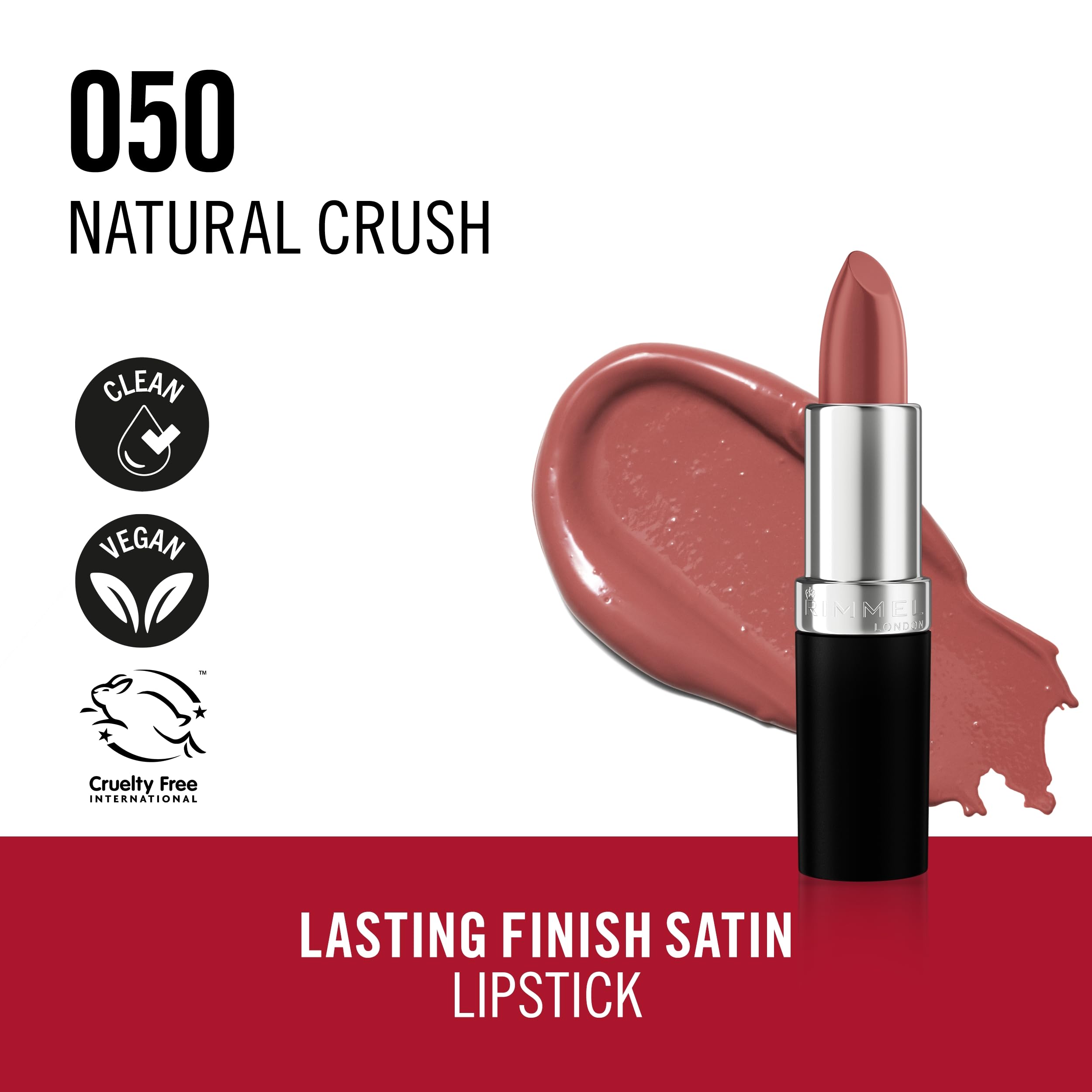 Rimmel Lasting Finish Lipstick balm-conditioned lips with castor oil close-up.
