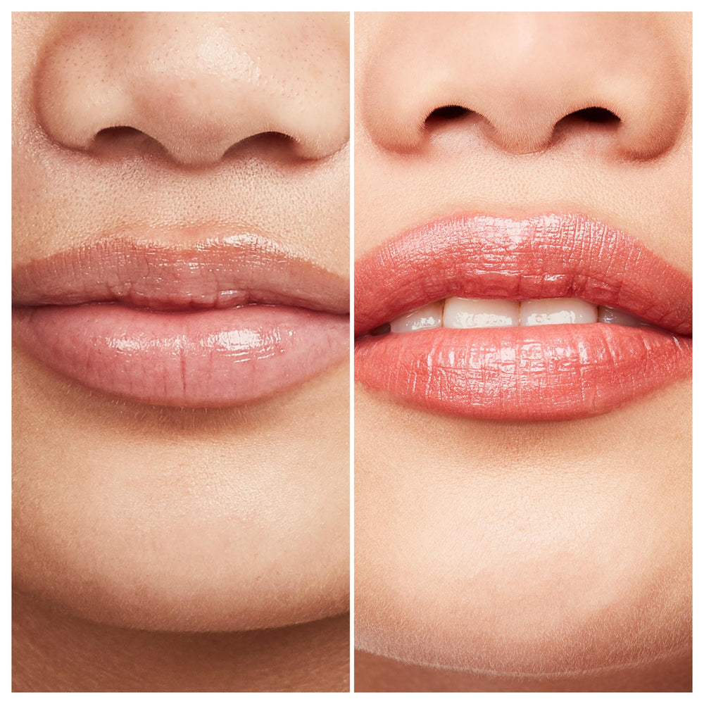 Rimmel Lasting Finish Lipstick Candy on lips, rich satin finish.