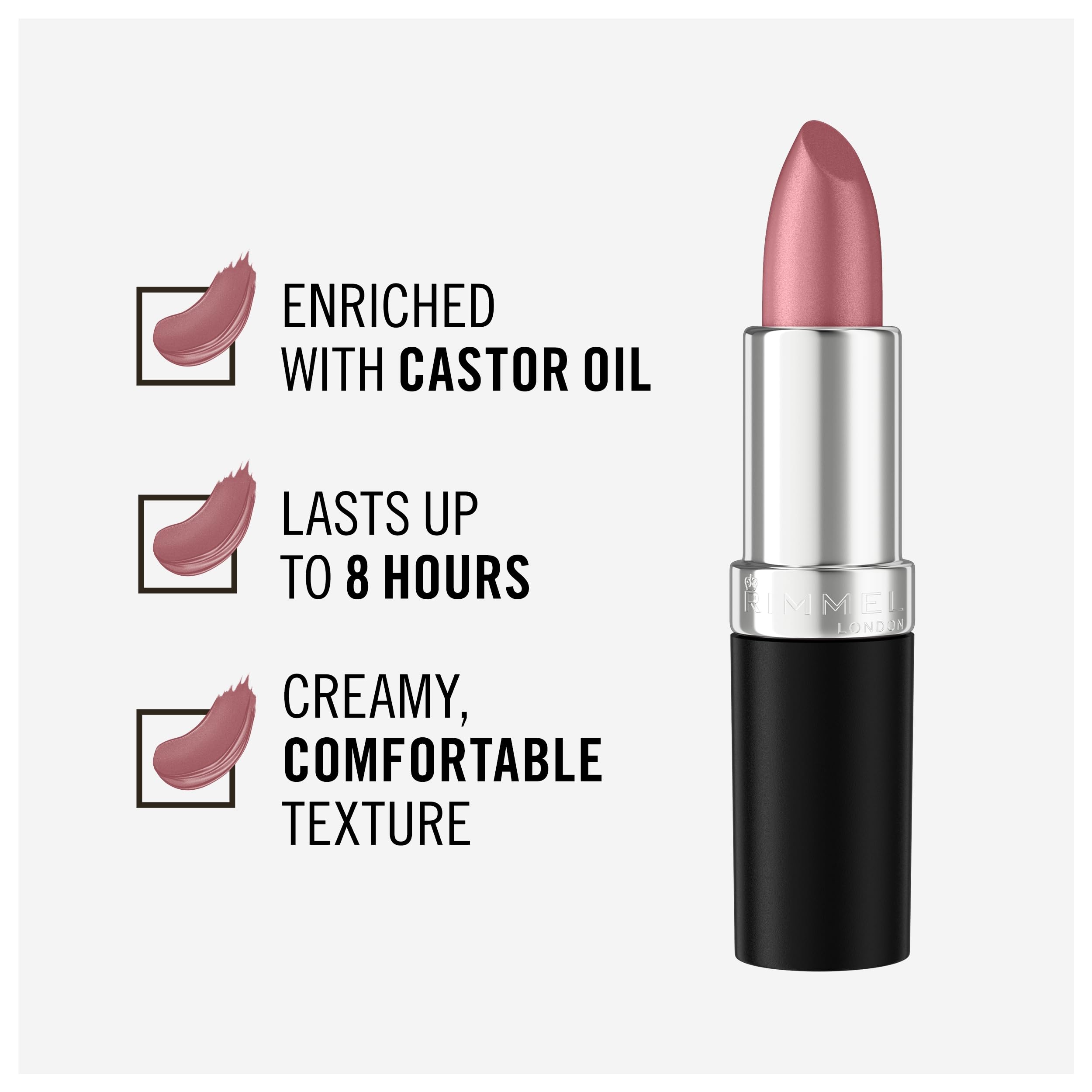 Rimmel Lasting Finish Lipstick Candy packaging shown for easy display and storage.