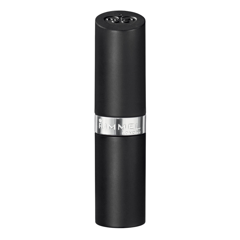 Rimmel Lasting Finish Lipstick color glow highlights vibrant shade on lips.