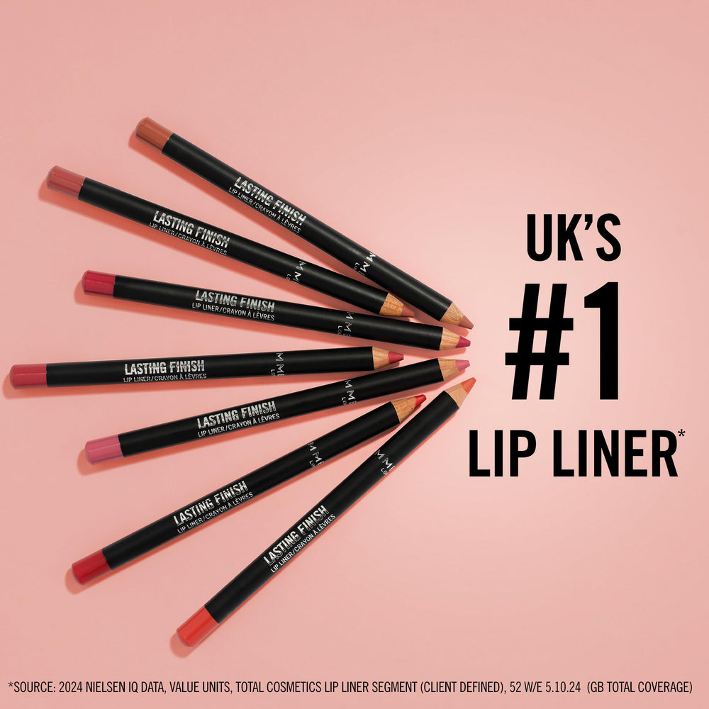 Rimmel lip liner pairs with pink, beige, and nude lipstick shades beautifully.