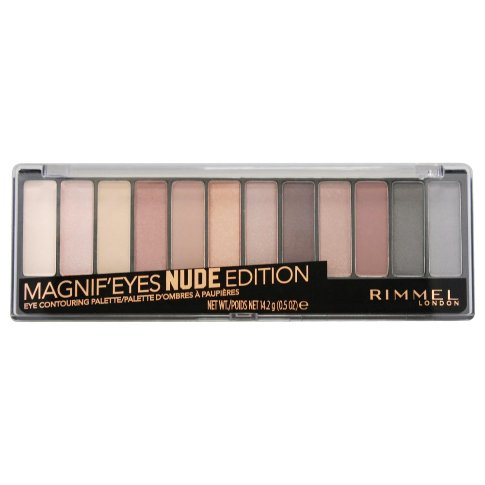 Rimmel Magnif'Eyes palette—open view with 12 nude shades for on-the-go versatility