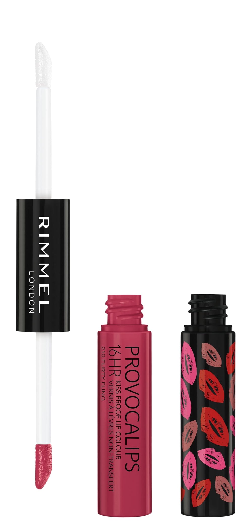 Rimmel Provocalips kiss-proof lip color tube shows vibrant color with lasting wear.