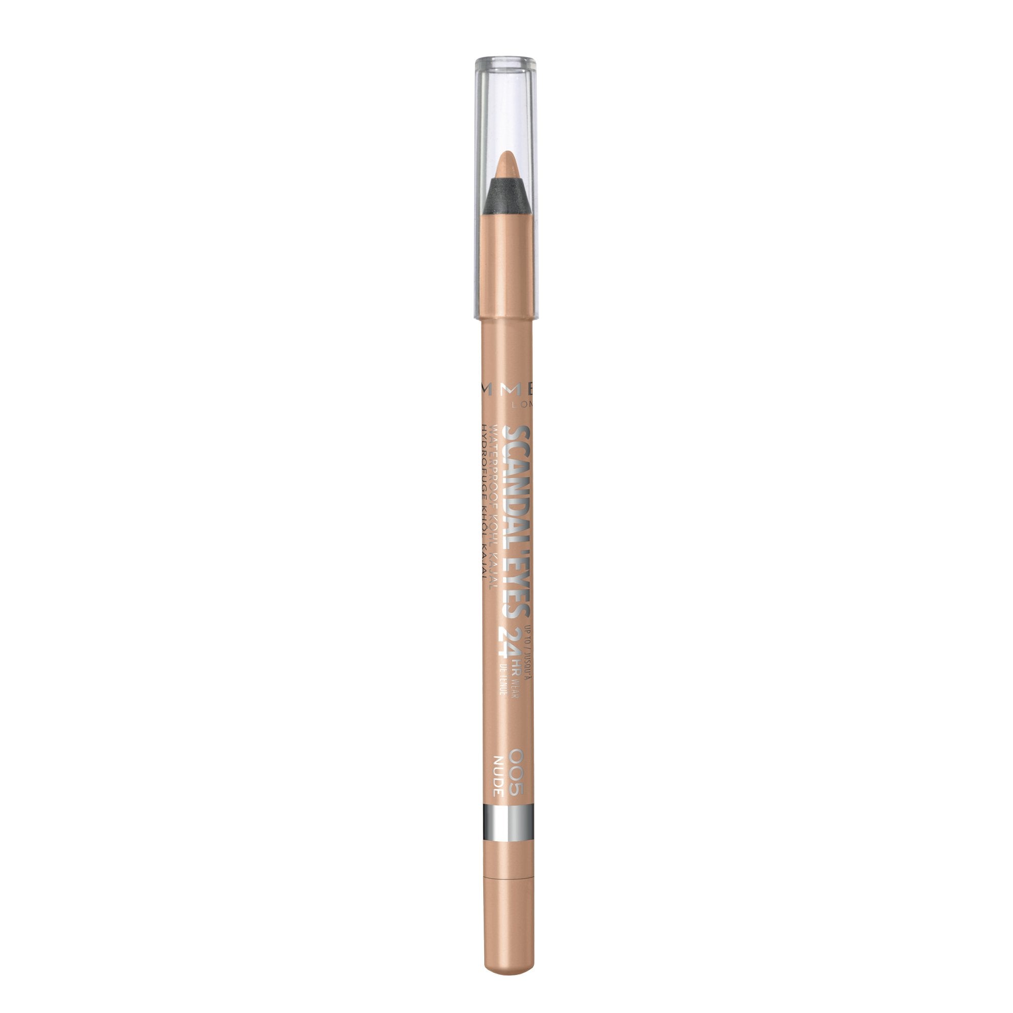 Rimmel Scandaleyes waterproof Kohl pencil tip close-up highlighting creamy glide.