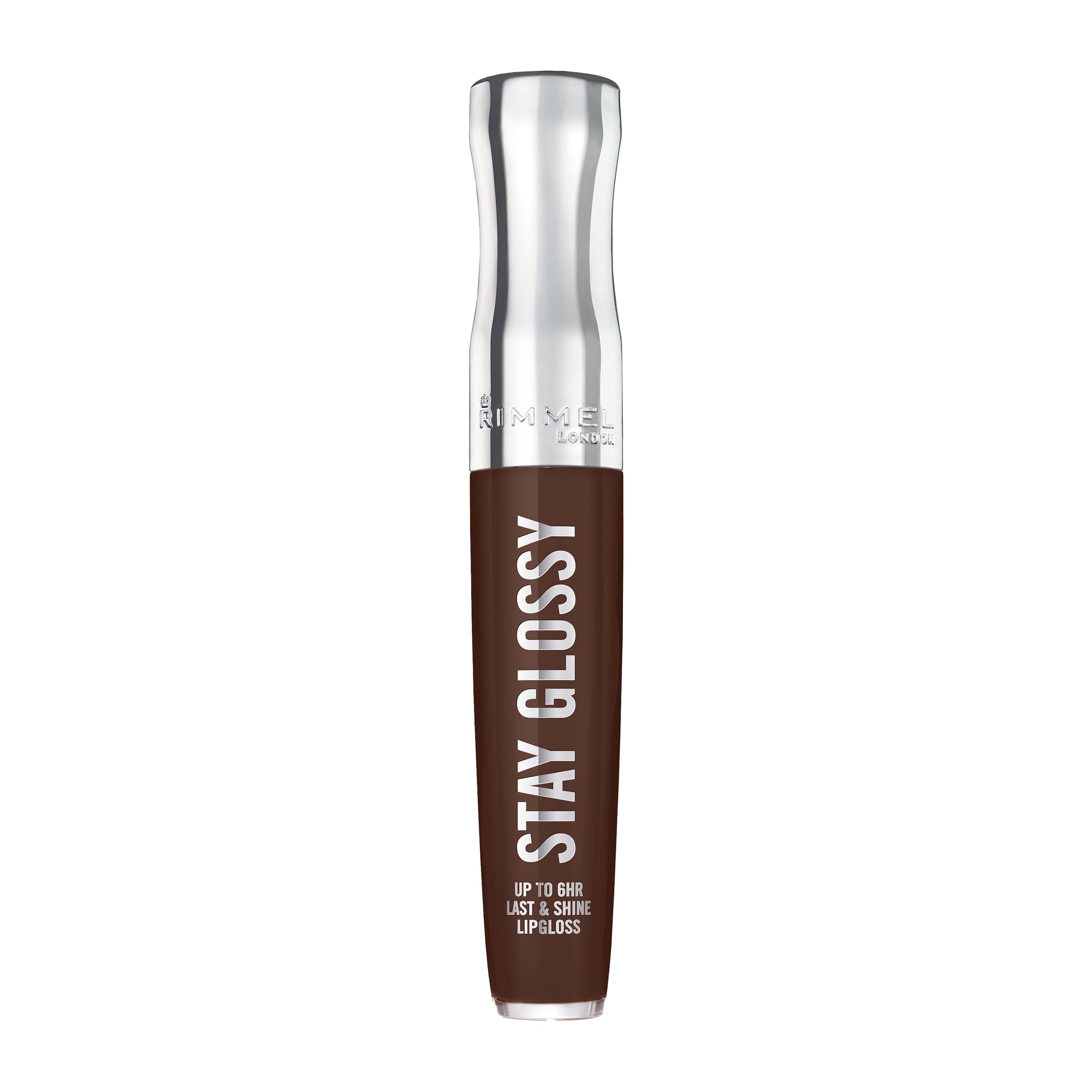 Rimmel Stay Glossy Cocoa Kiss bottle shows rich color and shine