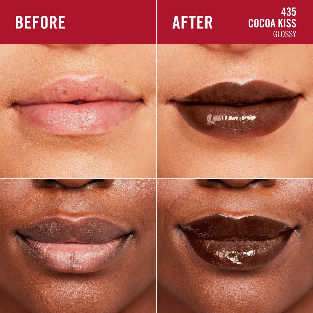 Rimmel Stay Glossy Cocoa Kiss on-lip look delivers smooth, non-sticky wear