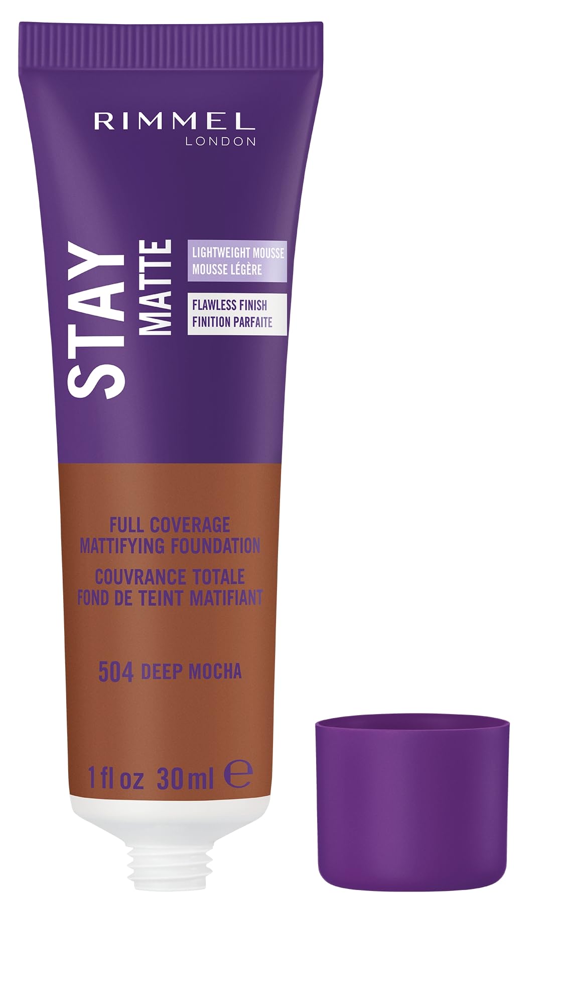 Rimmel Stay Matte Liquid Mousse texture swirl highlights airy mousse feel for lightweight coverage.