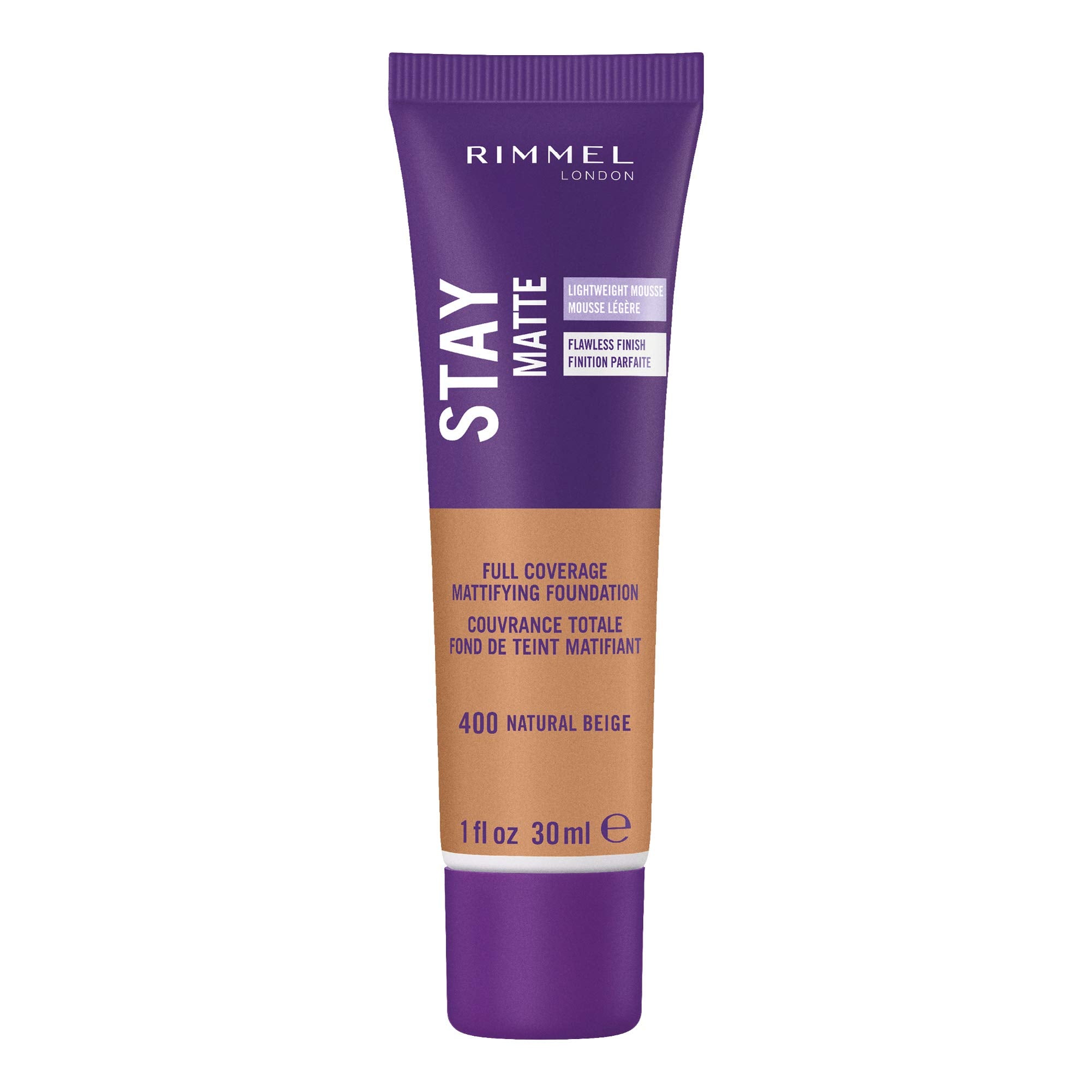 Rimmel Stay Matte Liquid Mousse bottle close-up showing oil-control formula