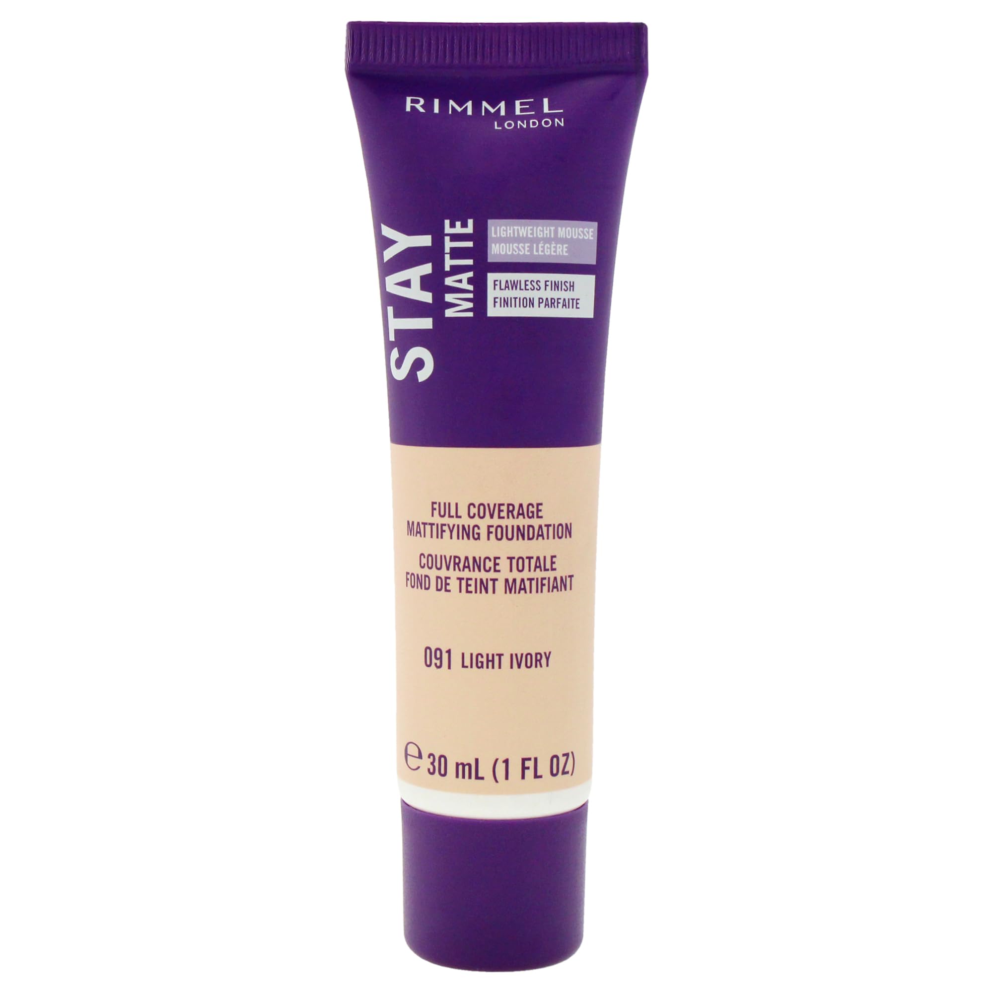 Rimmel Stay Matte Liquid Mousse bottle with oil-free finish for all-day shine control.