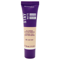 Rimmel Stay Matte Liquid Mousse bottle with oil-free finish for all-day shine control.
