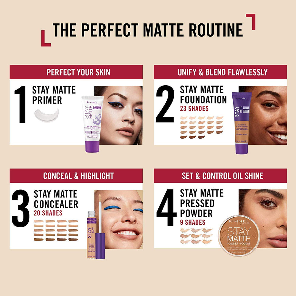 Rimmel Stay Matte Liquid Mousse in makeup bag for everyday wear.