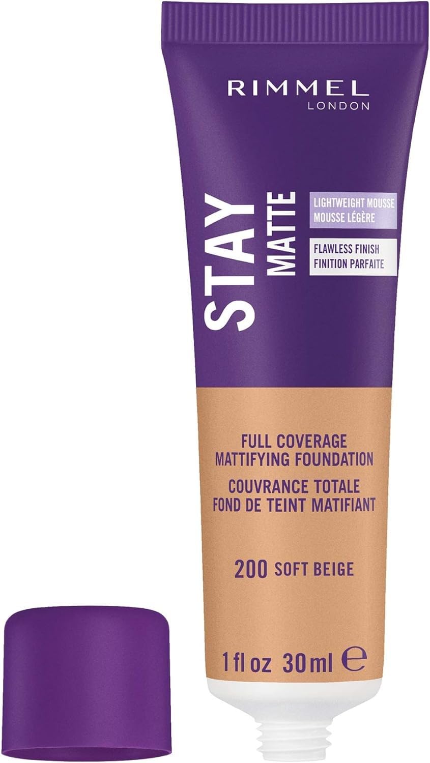 Rimmel Stay Matte Liquid Mousse Soft Beige swatches for natural lightweight coverage.