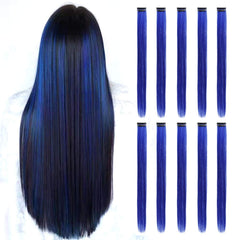 RINBOOOL blue clip-in extensions, 22-inch length, 10-piece set for bold color accents