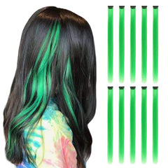 Rinbool green hair extensions clip-in 22inch 10pcs for easy, vibrant color without dye.