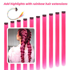 RINBOOOL pink hair extensions clip-in 22inch clip detail shows secure attachment
