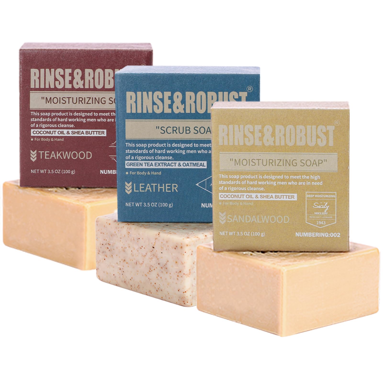 Rinse & Robust, barra aroma cuero; limpieza diaria y aroma duradero.