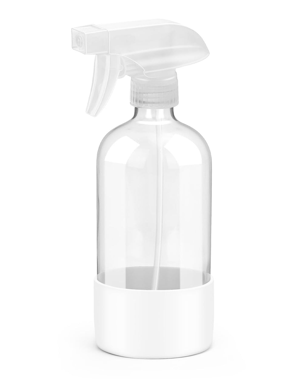 Rionisor 16oz glass spray bottle with silicone sleeve protects glass and reduces slipping during use.