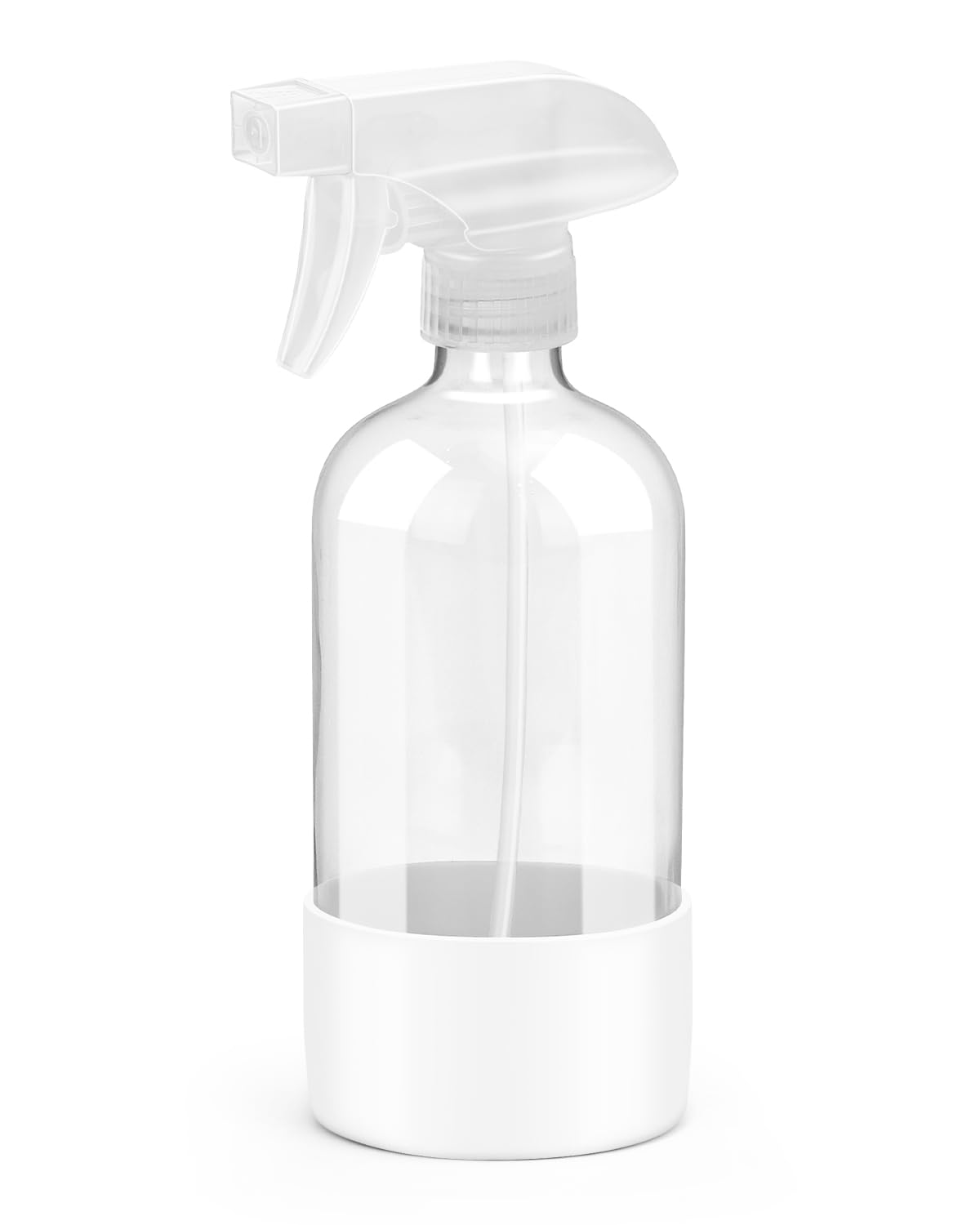 Rionisor 16oz glass spray bottle with silicone sleeve protects glass and reduces slipping during use.
