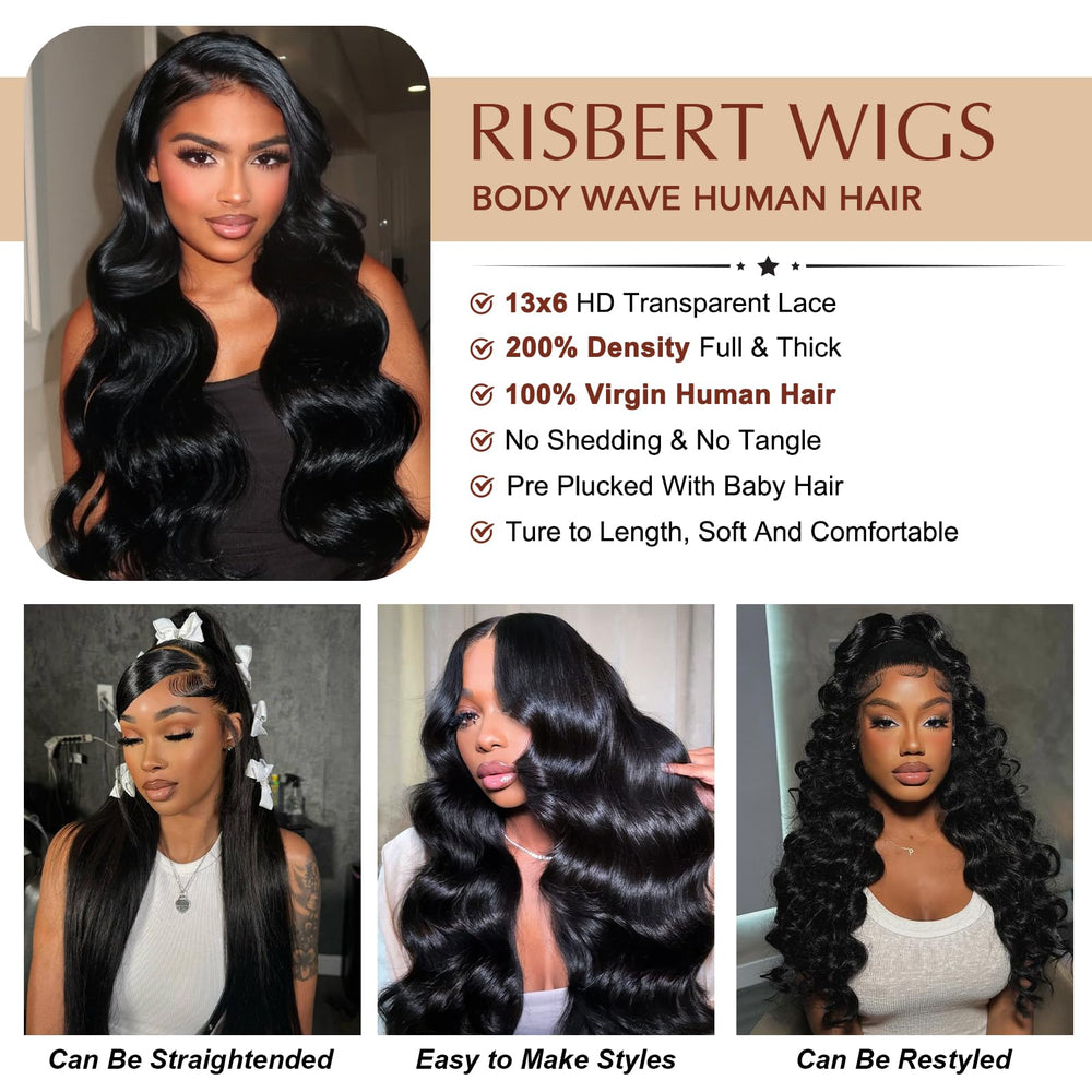 RISBERT Brazilian virgin hair wig offering versatile heat styling options.
