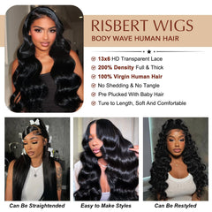 RISBERT Brazilian virgin hair wig offering versatile heat styling options.
