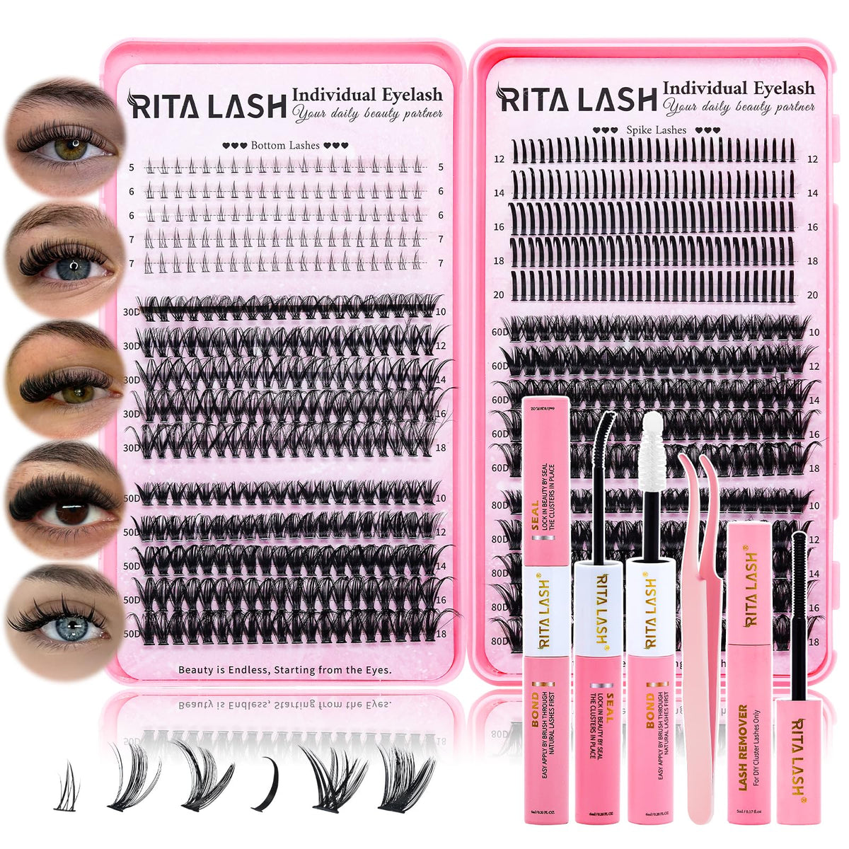 RITALASH lash clusters kit for DIY extensions with natural-looking wispy lashes