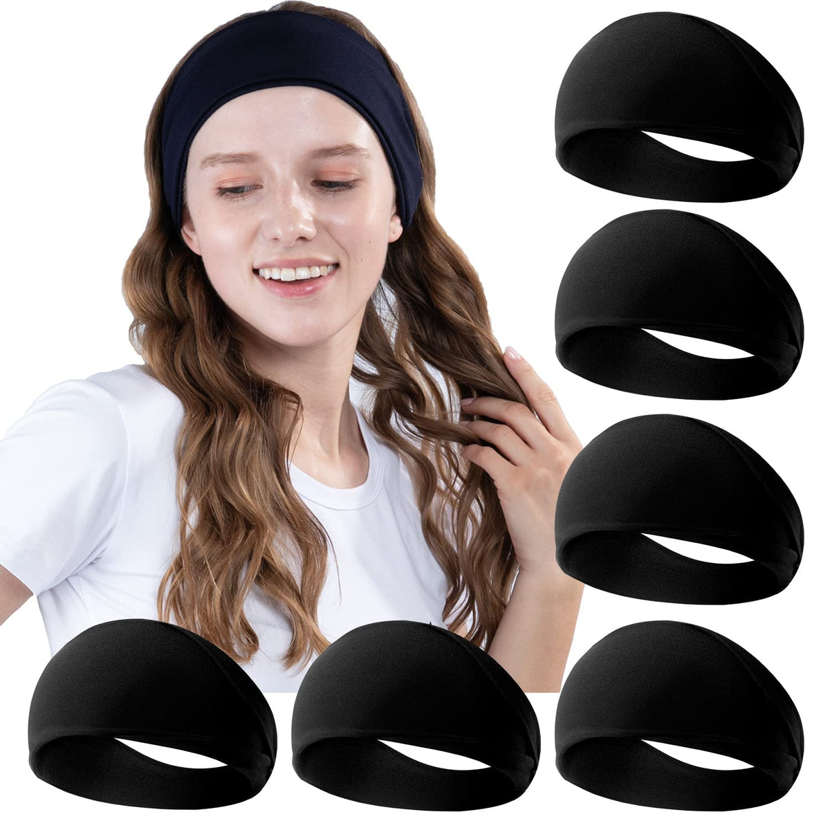 RITOPER cinta para el cabello negra, vista frontal, ideal para entrenamientos intensos.