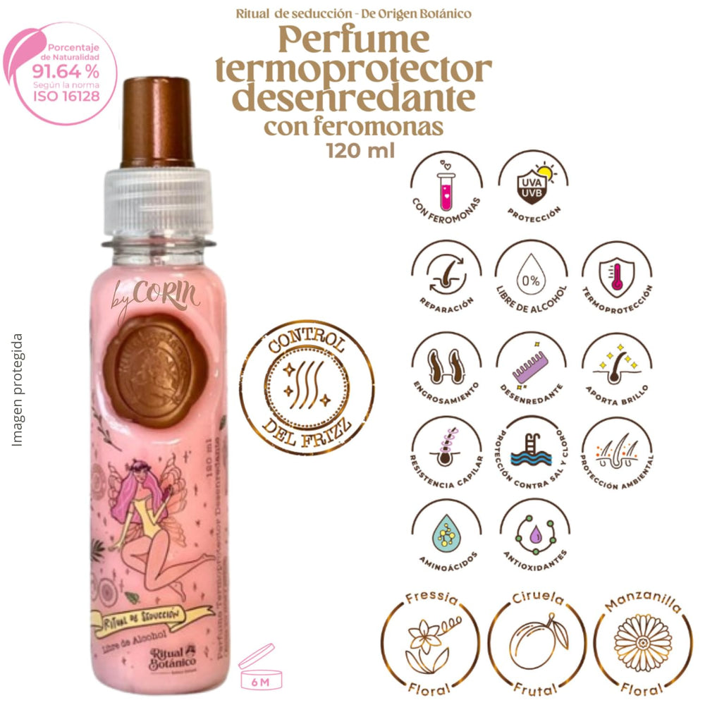 Ritual Botanico Tentación Azul: botella azul, fragancia frutal para peinar.