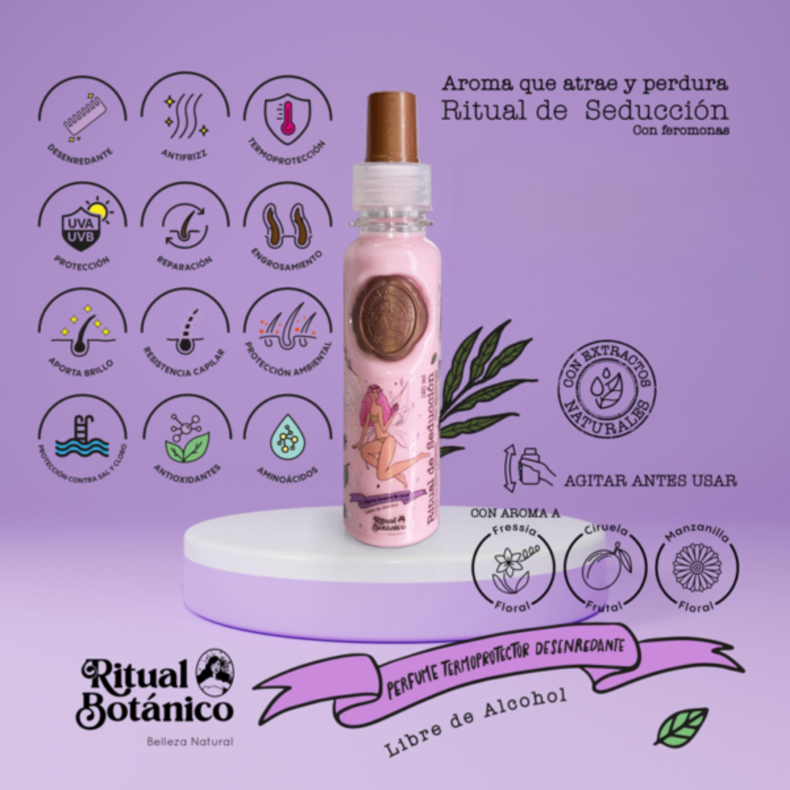 Ritual Botanico heat protector spray applied before styling.