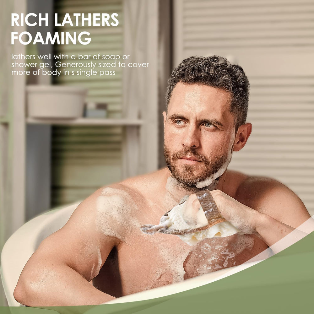 RIYNIBIY loofah in shower demonstrating easy grip