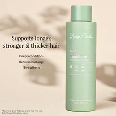Rizos Curls Biotin Conditioner being applied to damp hair for softness