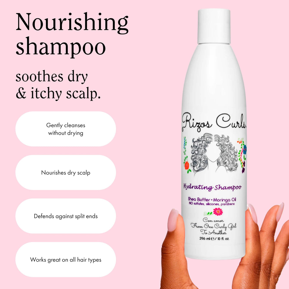 Rizos Curls bottle on shelf highlights color-safe, sulfate-free formula.
