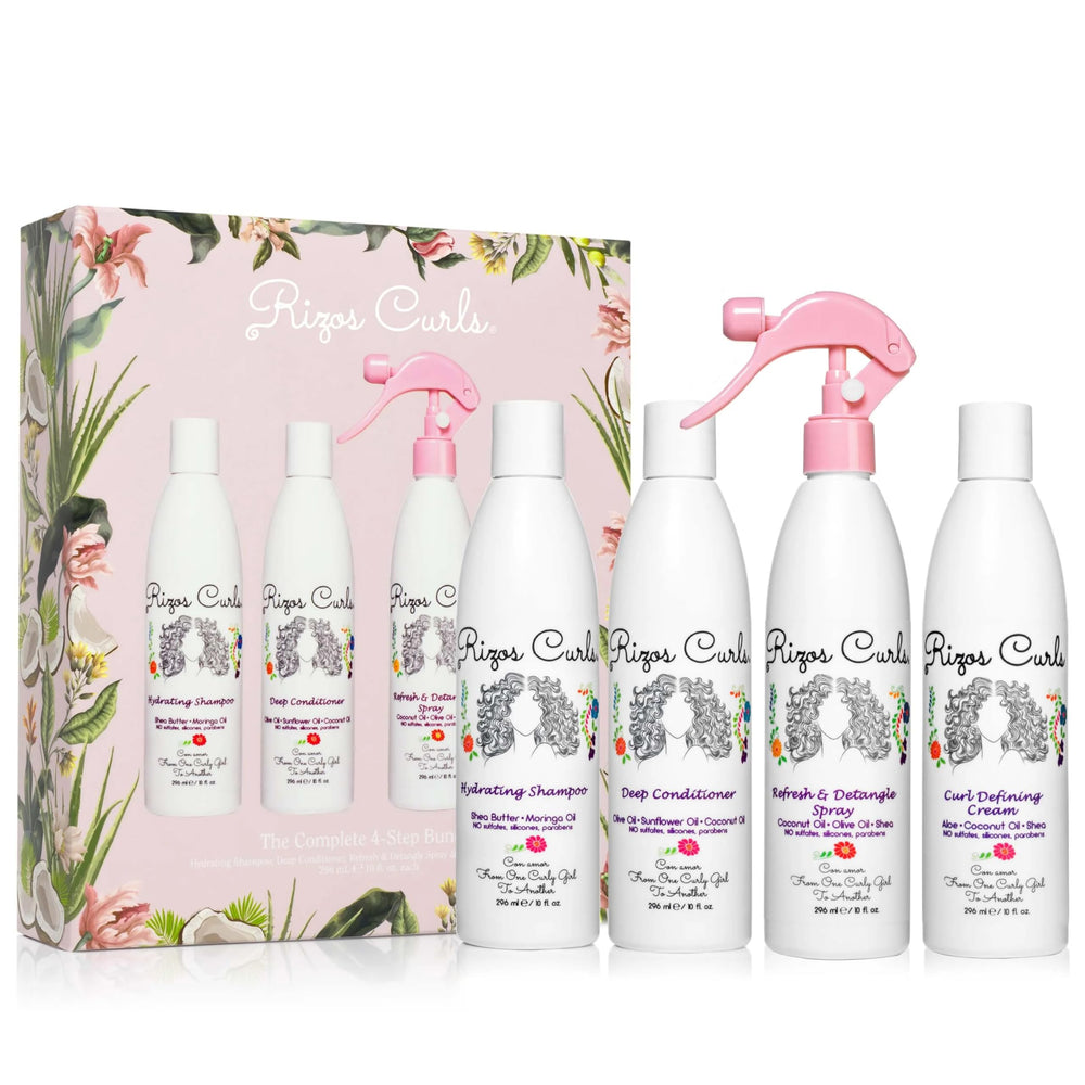 Rizos Curls complete bundle wash day shot showing all in one routine for healthier curls.