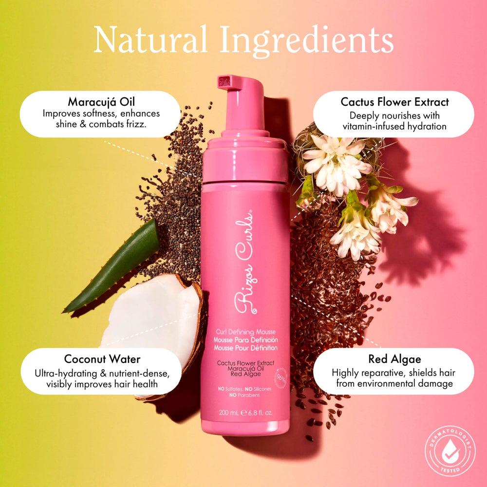Hands apply Rizos Curls mousse for easy distribution during styling routines.