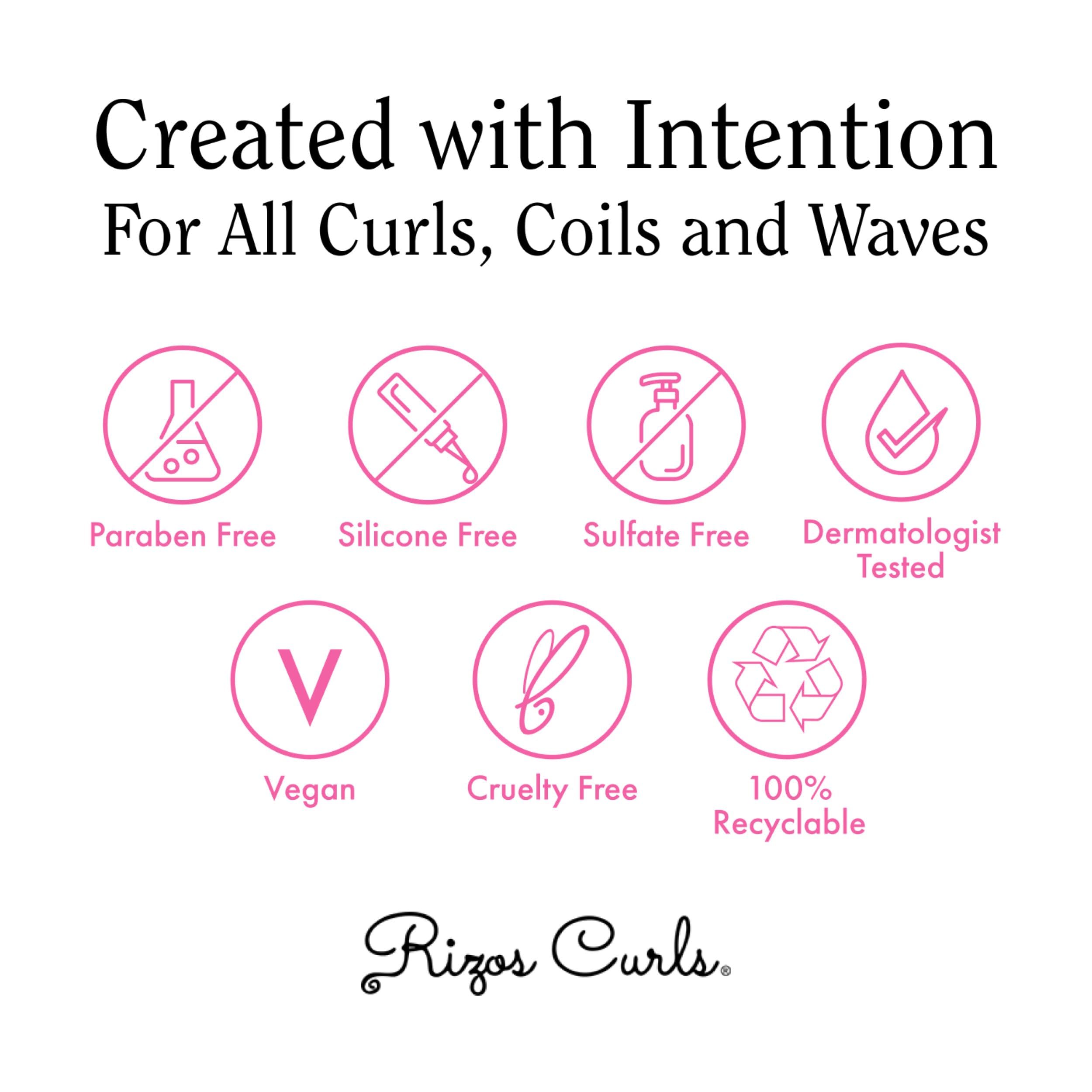 Rizos Curls dermatologist-tested badge indicates suitability for sensitive scalps.